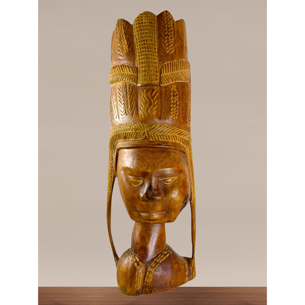HAND CARVED WOODEN FIGURE HEADRESS MASK/STATUE VINTAGE 16 INCHES